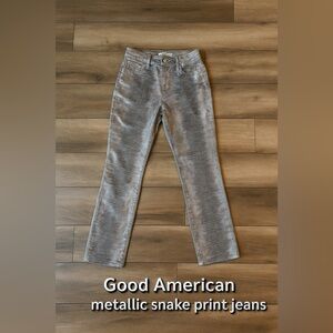 Good American metallic Silver Snake Print Pants